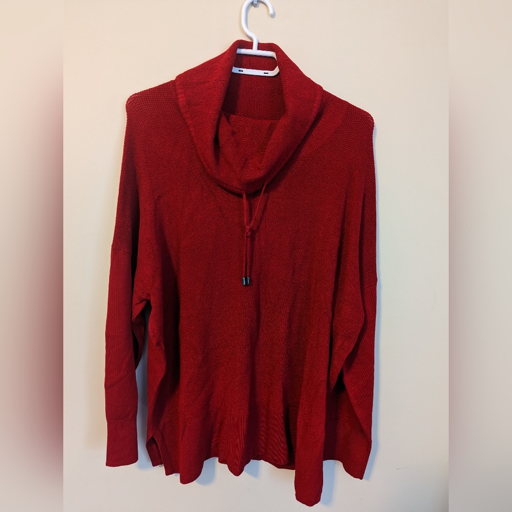 Vibrant Red Ellen Tracy Cowl Neck Sweater